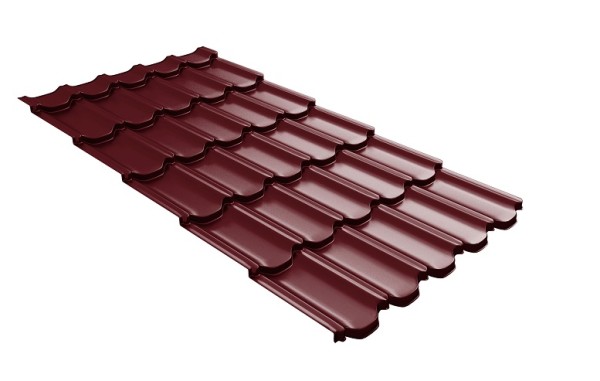 Металлочерепица квинта плюс с 3D резом 0,5 Satin RAL 3005 красное вино купить в Ногинске