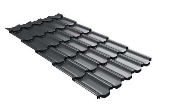 Металлочерепица квинта плюс с 3D резом 0,5 Satin Мatt RAL 7024 мокрый асфальт купить в Ногинске
